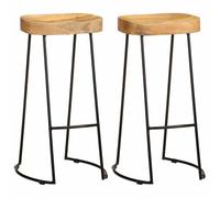 Qnhdfrt Gavin Lot de 2 tabourets de bar en bois massif de mangue 41 × 44 × 76 cm - Vintage - Noir - Structure en métal - Pour cuisine, salle à manger, bistrot - Pour l'intérieur et l'extérieur