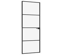 Qnhdfrt Glass Interior Swing Door, Black Aluminum Frame, 76 x 201.5 cm | Includes a modern handle and tempered glass, ideal for office, kitchen, or living room entryways.