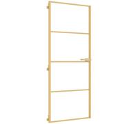 Qnhdfrt Gold Aluminum Frame Frosted Glass Interior Door, 83x201.5 cm | Features a reversible swing design with tempered safety glass, ideal for bedrooms, living rooms, and offices.