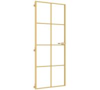 Qnhdfrt Gold Aluminum Tempered Glass Interior Swing Door with Handle | Features a modern vertical line design sizing 83x201.5 cm, designed to fit directly into your existing door frame.