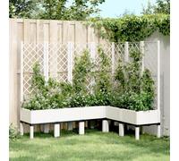 Qnhdfrt Grande jardinière blanche avec treillis intégré - 160 x 120 x 142 cm - En polypropylène - Pour jardin, terrasse et balcon - Robuste et durable - Léger avec aspect rotin - Pour plantes