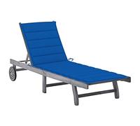 Qnhdfrt Grey Acacia Wood Chaise Lounge with Wheels & Royal Blue Cushion