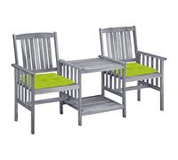 Qnhdfrt Grey Acacia Wood Garden Bench with Built-in Table and Cushions