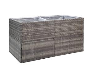 Qnhdfrt Grey PE Rattan Raised Garden Planter Box | Includes a nylon liner and steel frame measuring 157x80x80 cm, suitable for outdoor patio, balcony, and yard use.