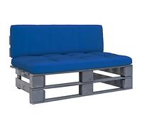 Qnhdfrt Grey Pine Wood Garden Pallet Middle Sofa with Royal Blue Cushions