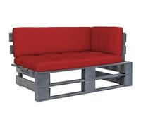 Qnhdfrt Grey Pine Wood Outdoor Pallet Corner Sofa with Red Cushions