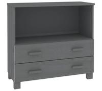 Qnhdfrt Hamar - Buffet en pin massif - 1 porte et 2 tiroirs - Design moderne - Avec poignées en bois de pin - 85 x 35 x 80 cm - Pour salon, couloir, chambre à coucher - Gris foncé