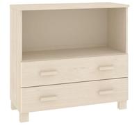 Qnhdfrt Hamar - Buffet en pin massif - Avec 2 tiroirs et compartiment ouvert - Marron miel - 85 x 35 x 80 cm - Meuble de salon et de cuisine robuste pour couloir, salle à manger, chambre à coucher