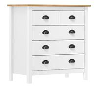 Qnhdfrt Hill - Buffet en bois massif - 79 x 40 x 80 cm - Blanc et marron miel - Design moderne avec 5 tiroirs - Armoire d'appoint en pin pour salon, couloir, cuisine