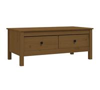 Qnhdfrt Honey Brown Solid Pine Wood Coffee Table with 2 Drawers