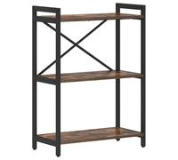 Qnhdfrt Industrial 3-Tier Bookshelf, Wood & Steel Frame, Smoked Oak