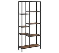 Qnhdfrt Industrial Wood and Steel Bookshelf, 71-inch Tall, Dark Brown