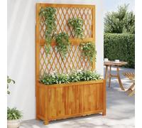 Qnhdfrt Jardinière avec treillis 100 x 32 x 165 cm en bois d'acacia - Design moderne - Jardinière stable comme plate-bande surélevée et tuteur pour balcon, terrasse et jardin