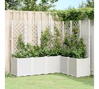 Qnhdfrt Jardinière avec treillis blanc 160 x 120 x 140 cm PP plate-bande surélevée modulaire pour plantes grimpantes sur balcon, terrasse et jardin, avec aspect rotin
