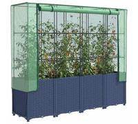 Qnhdfrt Jardinière surélevée avec embout de serre 160 x 40 cm aspect rotin avec cadre en fer et treillis pour balcon, jardin, terrasse