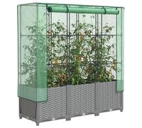 Qnhdfrt Jardinière surélevée avec serre, aspect rotin, 120 x 40 x 138 cm, grille de treillis stable en tube de fer et bâche imperméable en polyéthylène pour jardin, balcon, terrasse