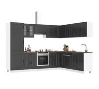 Qnhdfrt Kalmar Ensemble de 14 meubles de cuisine en bois noir et verre - Kitchenette avec armoires inférieures, armoires suspendues et éléments d'angle pour un rangement optimal dans les cuisines