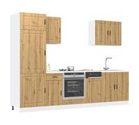 Qnhdfrt Kalmar - Lot de 7 armoires de cuisine - Chêne artisanal - Couleur bois - Kitchenette avec armoire suspendue - Meuble bas pour une décoration de cuisine optimisée