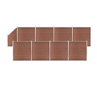 Qnhdfrt Kit de Clôture Jardin WPC Marron 1484x186 cm Brise-Vue Composite Bois-Plastique Modulaire avec Poteaux Aluminium pour Sécurité Extérieure Entourage Résidentiel Terrasse 8 Carrés et 1 Incliné