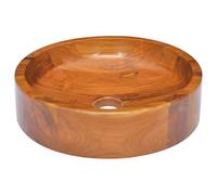Qnhdfrt Lavabo à poser en teck massif Ø 40 x 10 cm - Lavabo rond en bois de teck finement poncé pour la salle de bain et les WC d'invités - Bac de lavage élégant au design en bois naturel