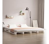 Qnhdfrt Lit à palettes blanc 160 x 200 cm en pin massif design moderne avec cadre en bois robuste pour invités et chambre principale