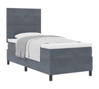 Qnhdfrt Lit à Ressorts 90 x 190 cm avec Matelas et sur-Matelas, Lit Boxspring Complet 1 Place en Velours Gris Foncé, Cadre de Lit Simple en Bois Massif pour Adulte et Ado