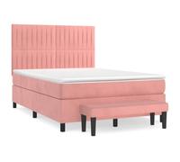 Qnhdfrt Lit à Sommier 140x200 cm Velours Rose avec Matelas et Banc