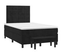 Qnhdfrt Lit à sommier tapissier 120 x 190 cm avec matelas à ressorts ensachés, surmatelas et banc, lit rembourré en velours noir, tête de lit réglable en hauteur, pour chambre à coucher