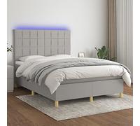 Qnhdfrt Lit à sommier tapissier 140 x 200 cm avec matelas à ressorts ensachés et LED gris clair, respirant, tête de lit réglable en hauteur