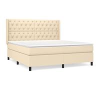 Qnhdfrt Lit à sommier tapissier, 160 x 200 cm, crème, lit rembourré avec matelas à ressorts ensachés et surmatelas confortable, tête de lit réglable en hauteur, housse respirante, lit double pour