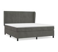 Qnhdfrt Lit à sommier tapissier 160 x 200 cm en velours gris foncé - Lit double avec matelas à ressorts ensachés, surmatelas et tête de lit réglable en hauteur - Lit confortable pour chambre à coucher