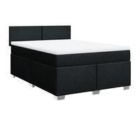 Qnhdfrt Lit à sommier tapissier 160 x 200 cm, kit complet avec matelas à ressorts ensachés et surmatelas, lit rembourré avec tête de lit, housse en tissu résistant, noir, lit double moderne