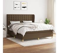 Qnhdfrt Lit à sommier tapissier 160 x 200 cm, marron foncé, kit complet, avec matelas et surmatelas en tissu résistant, tête de lit réglable en hauteur, 203 x 163 x 118/128 cm, pour chambre à coucher