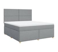 Qnhdfrt Lit à sommier tapissier 180 x 200 cm avec matelas à ressorts ensachés et surmatelas, gris clair, lit double avec tête de lit réglable, housse en tissu, sommier à lattes inclus, lit rembourré