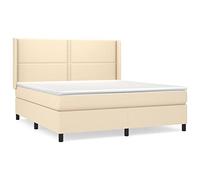 Qnhdfrt Lit à sommier tapissier 180 x 200 cm avec matelas à ressorts ensachés et surmatelas, housse en tissu crème, tête de lit réglable en hauteur, lit double pour chambre à coucher, cadre stable en