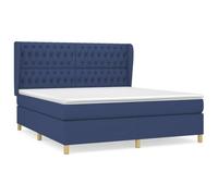 Qnhdfrt Lit à sommier tapissier 180 x 200 cm avec matelas à ressorts ensachés et surmatelas, lit double avec tête de lit réglable en hauteur, lit moderne rembourré, housse en tissu respirant, bleu