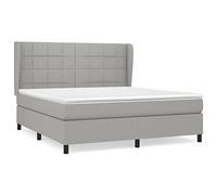 Qnhdfrt Lit à sommier tapissier 180 x 200 cm avec matelas à ressorts ensachés et surmatelas, tête de lit réglable, gris clair, lit double en tissu robuste avec housse respirante pour un sommeil