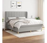 Qnhdfrt Lit à sommier tapissier, 180 x 200 cm, gris clair, avec matelas + surmatelas, tête réglable, en polyester respirant, bois de mélèze robuste, lit double, moderne, pour chambre à coucher