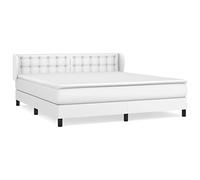 Qnhdfrt Lit à sommier tapissier, 180 x 200 cm, lit double avec matelas à ressorts ensachés et surmatelas, tête de lit réglable en hauteur, cuir synthétique facile d'entretien, blanc, système de