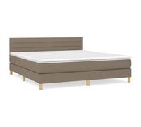 Qnhdfrt Lit à sommier tapissier, 180 x 200 cm, taupe, avec matelas à ressorts ensachés et surmatelas, lit rembourré avec tête de lit réglable en hauteur, housse en tissu résistant, lit double stable