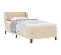 Qnhdfrt Lit à sommier tapissier 80 x 200 cm avec matelas à ressorts ensachés et surmatelas, lit capitonné avec tête de lit réglable en hauteur, lit simple stable en bois, crème
