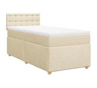 Qnhdfrt Lit à sommier tapissier 80 x 200 cm avec matelas à ressorts ensachés, surmatelas et tête de lit, lit simple en tissu, respirant, crème, système de couchage confortable pour chambre à coucher