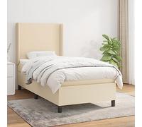 Qnhdfrt Lit à sommier tapissier 80 x 200 cm avec matelas et surmatelas crème - Tête de lit réglable en hauteur - Ressorts ensachés - Confort de sommeil pour chambre simple, chambre d'amis, chambre