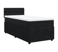 Qnhdfrt Lit à sommier tapissier 80 x 200 cm avec matelas et surmatelas, lit simple capitonné en velours noir, matelas à ressorts ensachés, avec tête de lit et sommier à lattes