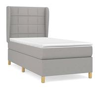 Qnhdfrt Lit à sommier tapissier, 80 x 200 cm, gris clair, lit simple confortable avec matelas à ressorts ensachés et surmatelas, tête de lit réglable en hauteur, lit rembourré en tissu résistant