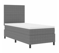 Qnhdfrt Lit à sommier tapissier 80 x 200 cm, lit simple avec matelas à ressorts ensachés et surmatelas, lit rembourré en tissu côtelé, gris clair et blanc, tête de lit réglable, cadre stable en bois
