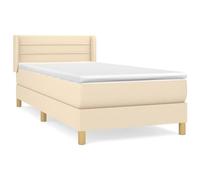 Qnhdfrt Lit à sommier tapissier, 80 x 200 cm, lit simple avec matelas à ressorts ensachés et surmatelas, tête de lit réglable en hauteur, tissu résistant, lit pour chambre à coucher, crème
