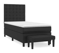 Qnhdfrt Lit à sommier tapissier, 80 x 200 cm, lit simple en cuir synthétique avec matelas à ressorts ensachés, surmatelas et banc, tête de lit réglable en hauteur, lit pour chambre à coucher, noir
