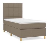 Qnhdfrt Lit à sommier tapissier, 80 x 200 cm, taupe, lit simple avec matelas à ressorts ensachés et surmatelas, tête de lit réglable en hauteur, housse en tissu résistant
