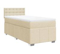 Qnhdfrt Lit à sommier tapissier 90 x 190 cm avec matelas à ressorts ensachés et surmatelas, lit rembourré avec tête de lit réglable, housse en tissu crème, lit simple pour chambre à coucher et chambre
